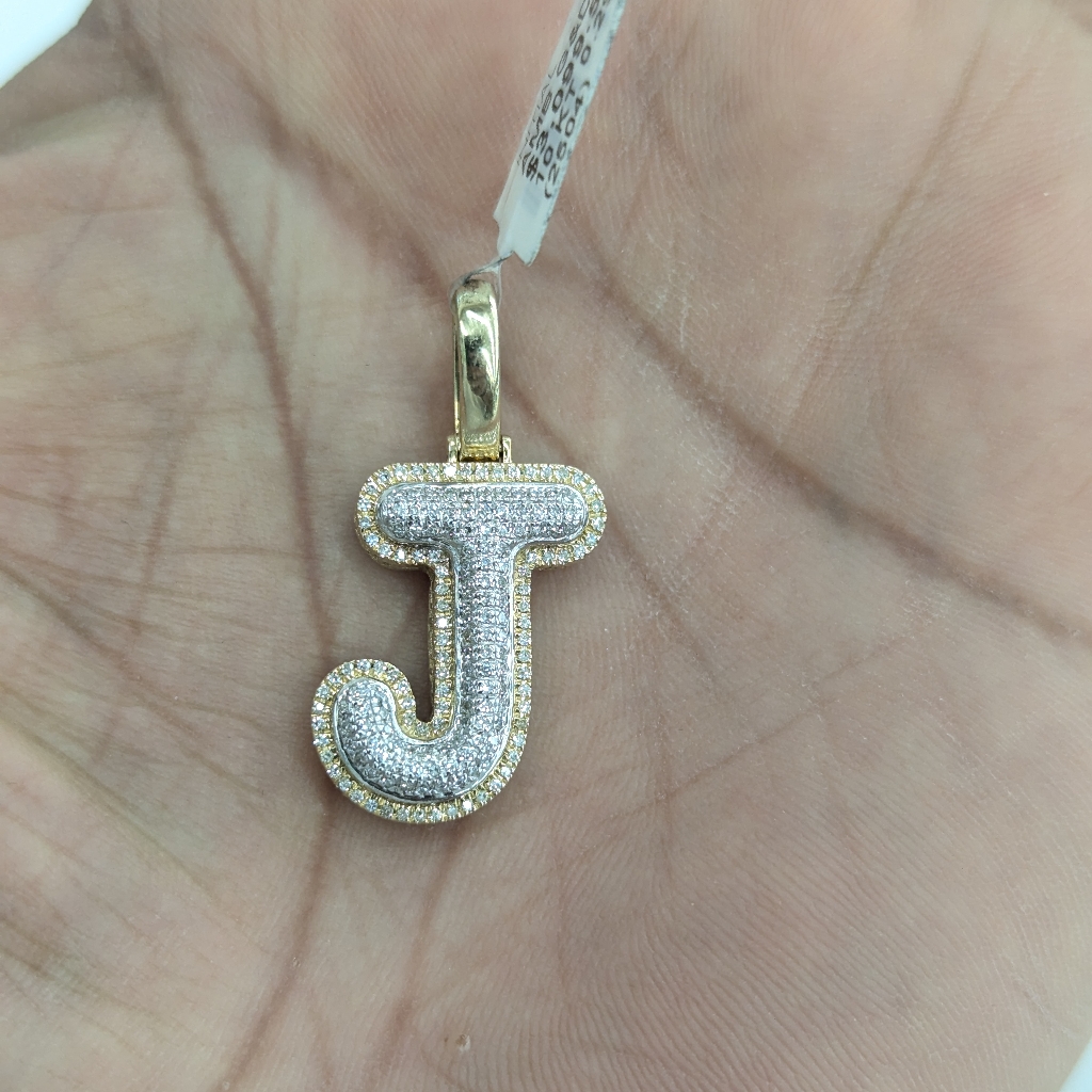 Real Diamond 10kt Two Tone Bubble Letter J Pendant
